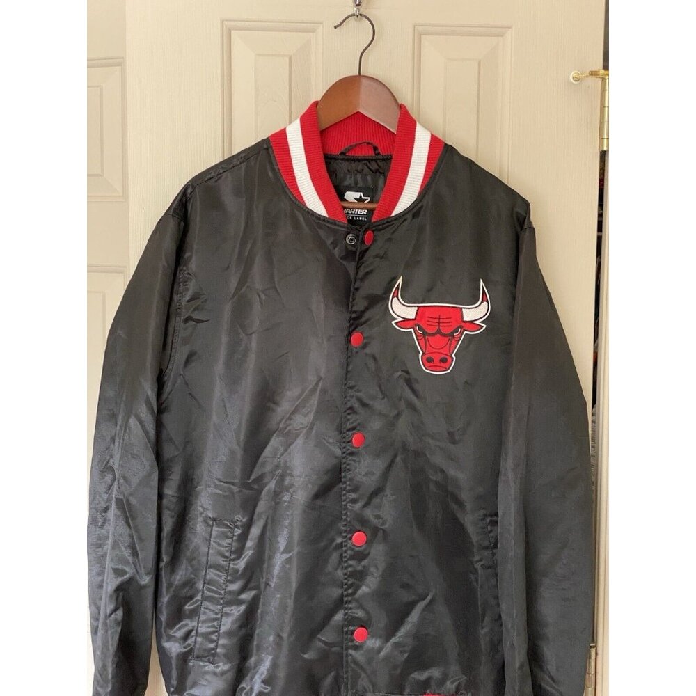 Chicago Bulls Starter Black Label Satin Jacket Men's L G-III Shoe City Exclu NBA - Picture 3 of 11